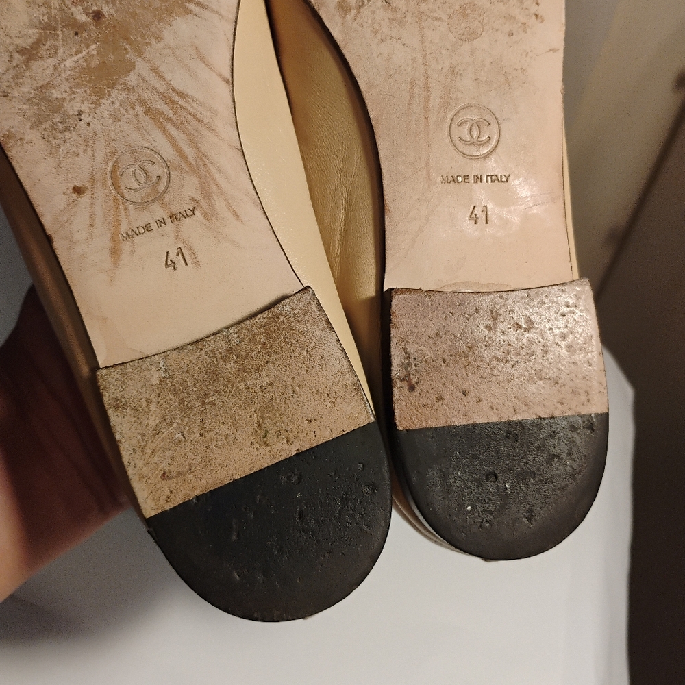 CHANEL Leather cap toe Iconic Ballet Ballerina Flats Shoes 41 - Picture 7 of 16